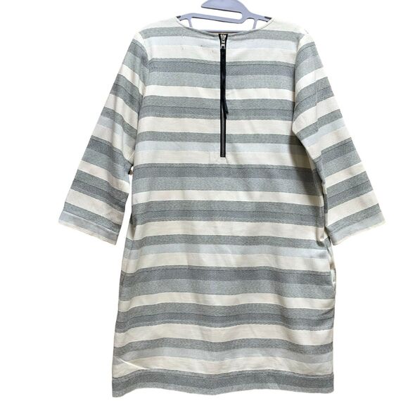 MORGAN CARPER Gray & White Stripe Woven Jacquard Shift Dress w/Pockets Sz SML - Picture 7 of 13
